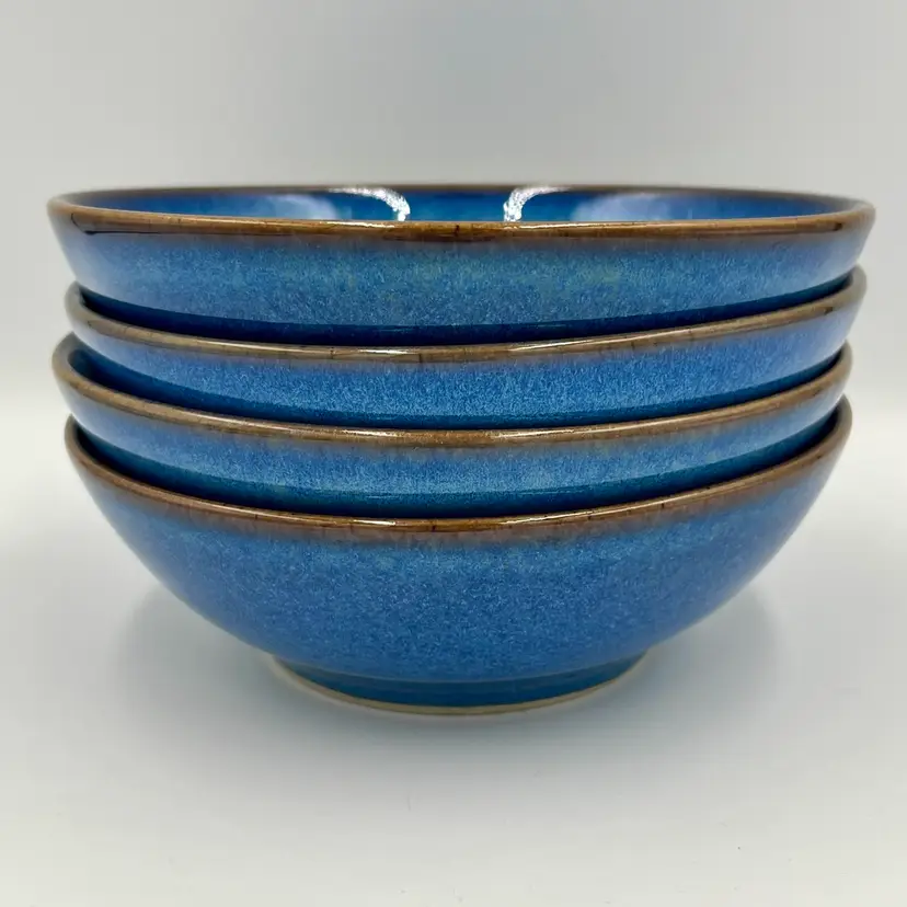 Denby-Langley English Blue SET OF 4 Coupe Cereal Bowls 6" Rams Head Discontinued