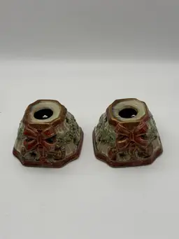 Ceramic Pair Of Christmas Holiday Candle Holders