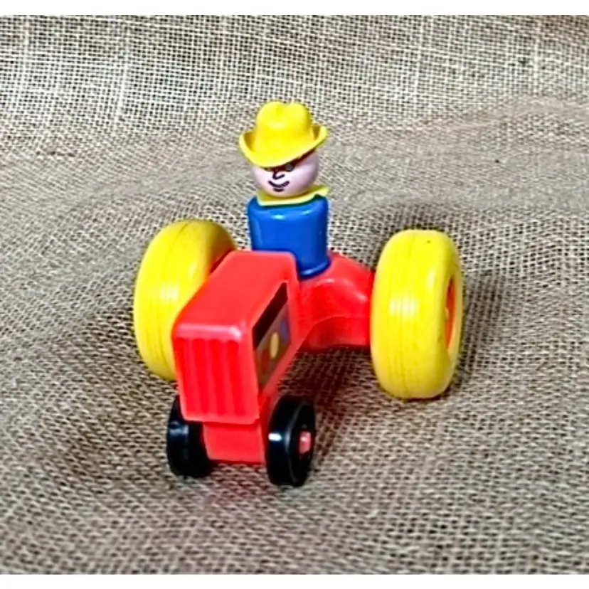Vintage Fisher Price Little People Tractor And Cowboy Farmer Figure Plastic Toy