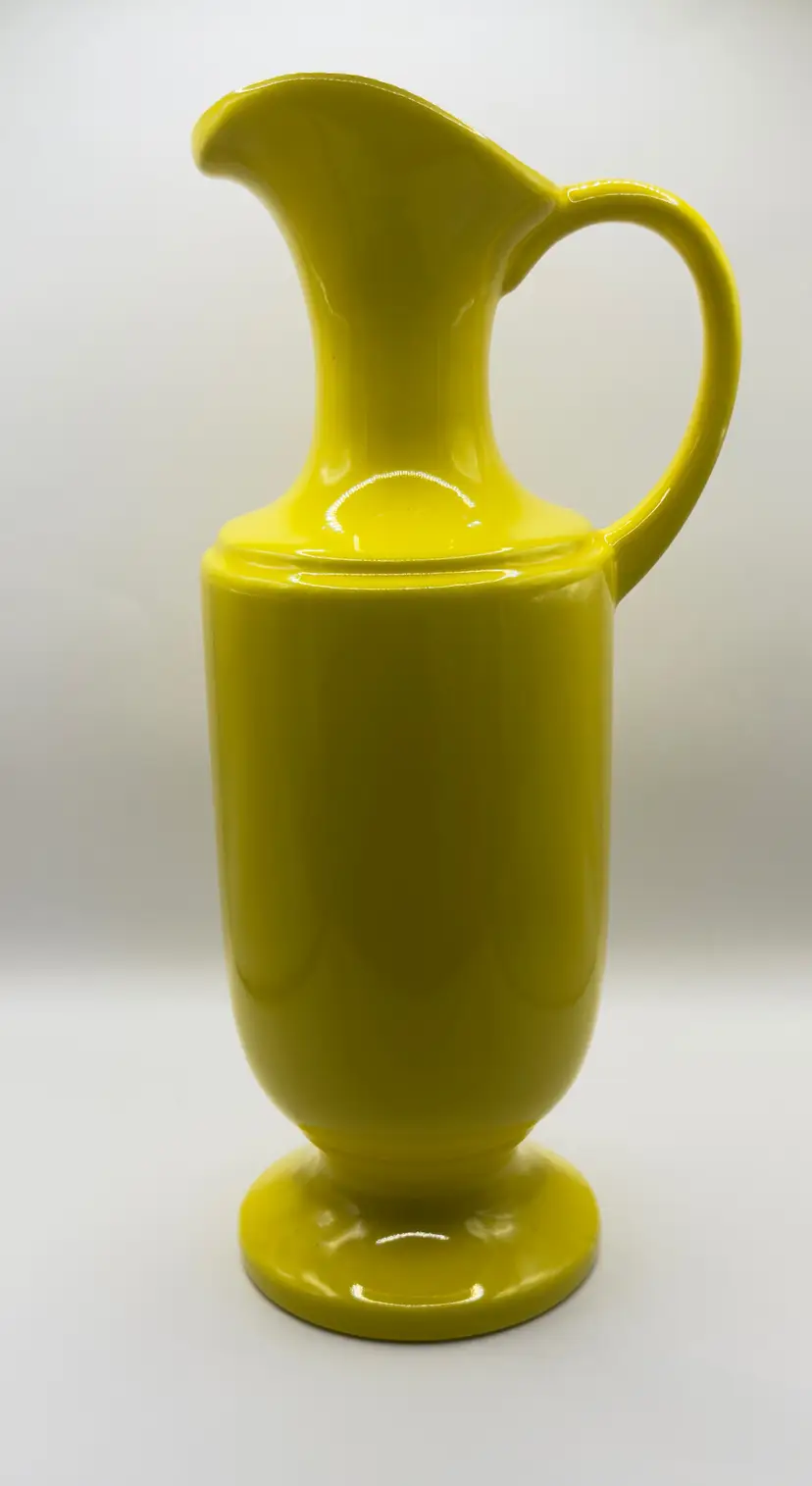 Vintage 1980’s Bright Yellow Fluted Ceramic Pitcher Vase, Mid-Century Modern Decor, By Royal Haeger, Made in Dundee, IL