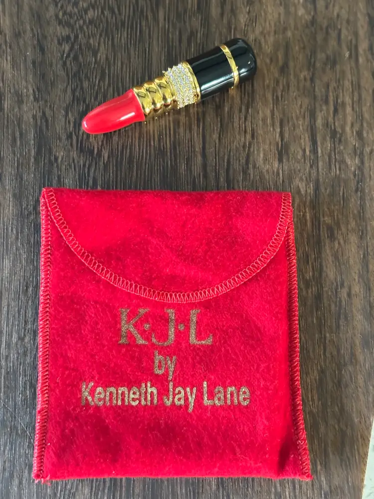 Vintage Kenneth J Lane Lipstick Brooch Approximately 2 3/4” Long Comes With A KJL Pouch
