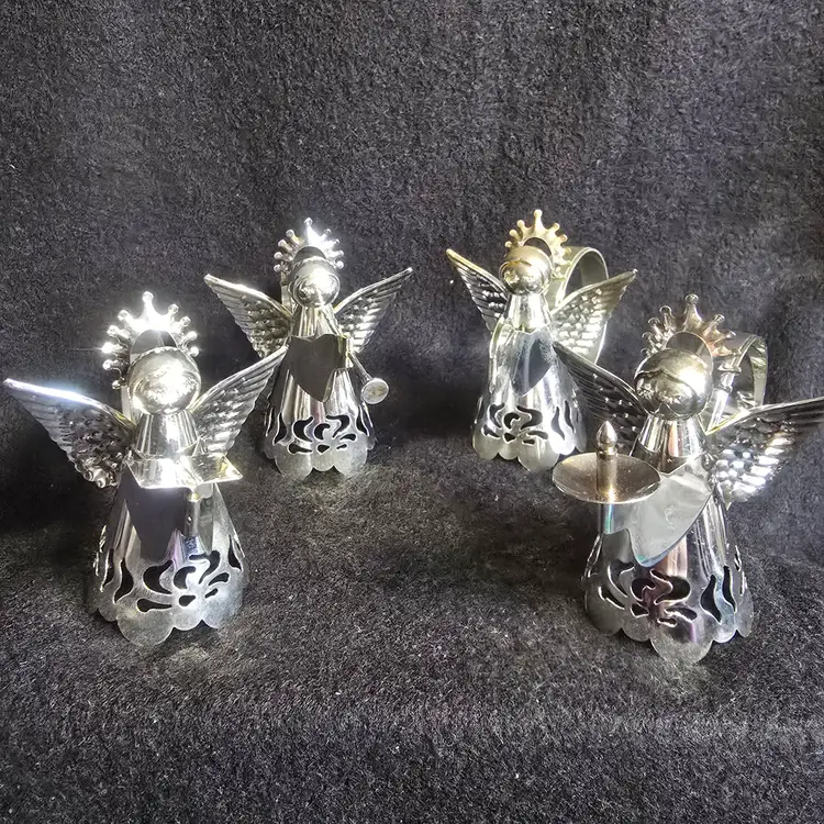 Silver-Plated Brass Angel Napkin Rings – Set of 4, Musical & Candleholder Designs