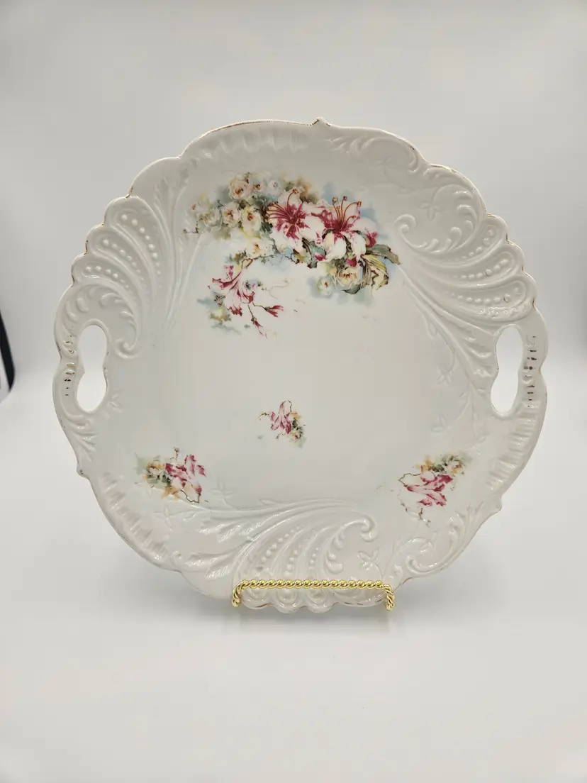#B58 Pink Floral Porcelain Handled Plate