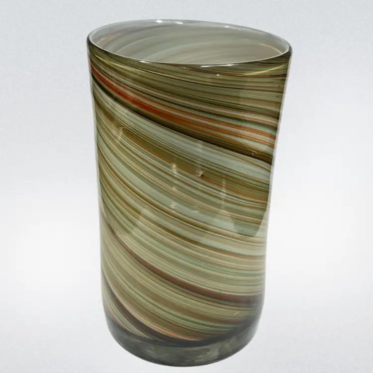 Hand Blown -Encased Glass Vase - Beautiful Multicolor Swirl - Vintage- 8.25” h 4.75” Diameter
