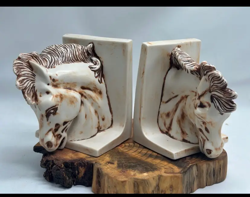 Vintage Horse Stallion Mustang Bookends Ceramic Shelf Sitters Pair