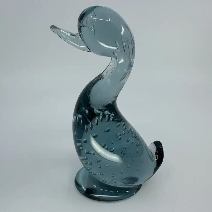 1950s Whitefriars England Dilly Duck Bullicante Blue Glass