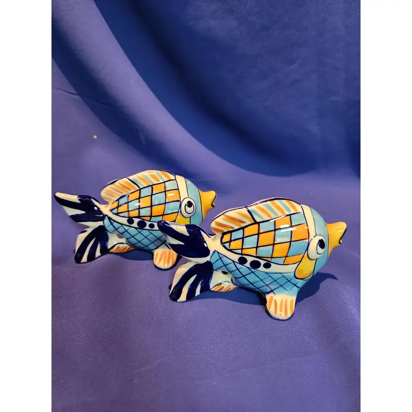 Blue Sky Tropical Fish Salt and Pepper Shakers - signed