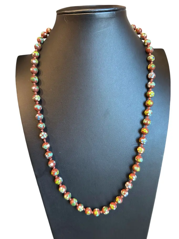 Cloisonné Rust Brown Beaded Necklace