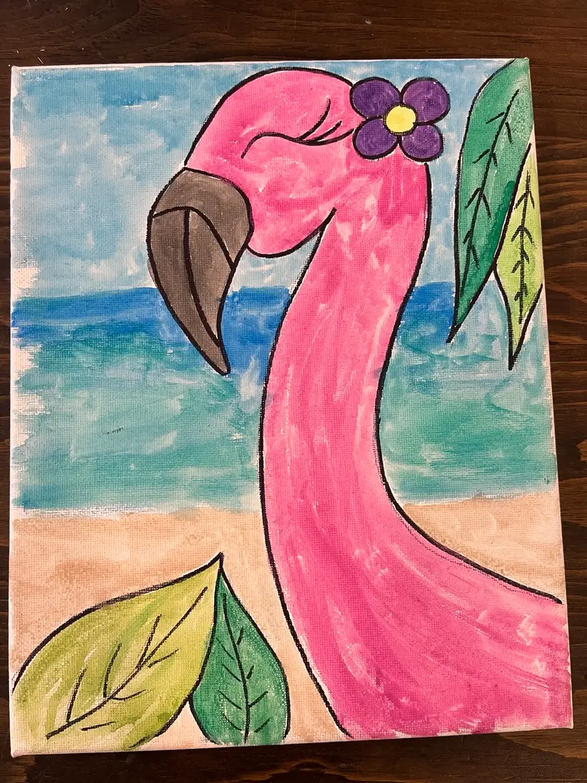 8x10 Watercolor Fancy Flamingo