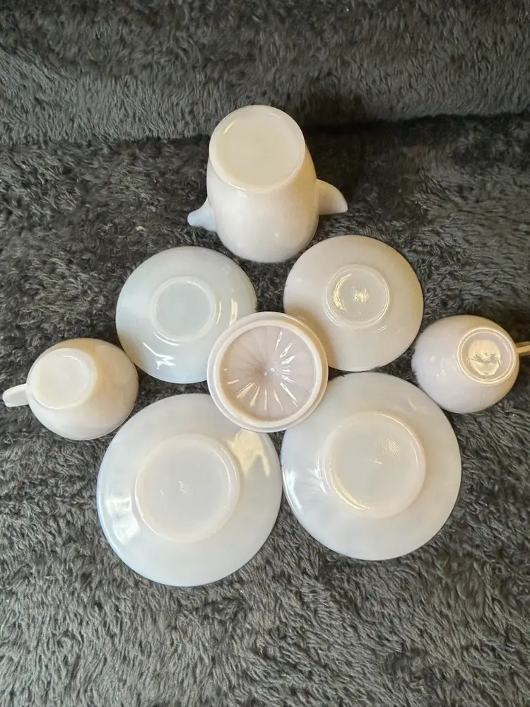 Akro Agate Vintage MCM Blush  Pink Platonite Glass Children’s Dish Set