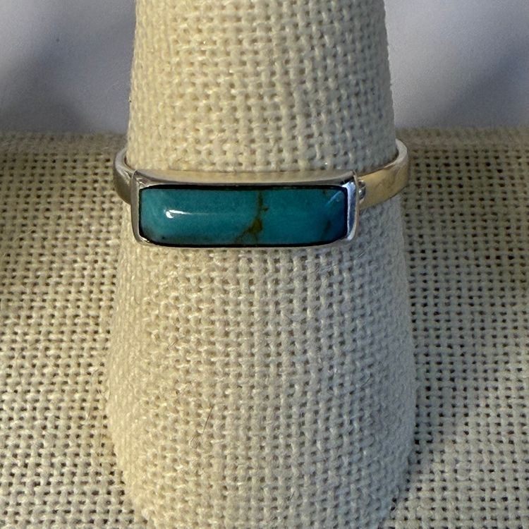 Mexican 925 Sterling Silver Turquoise Bar Ring Size 9