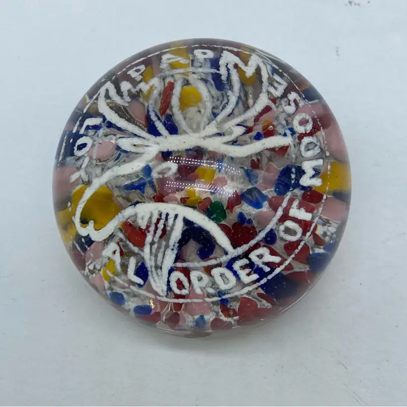 #0007 Vintage Loyal Order of Moose glass paperweight Free Masons.