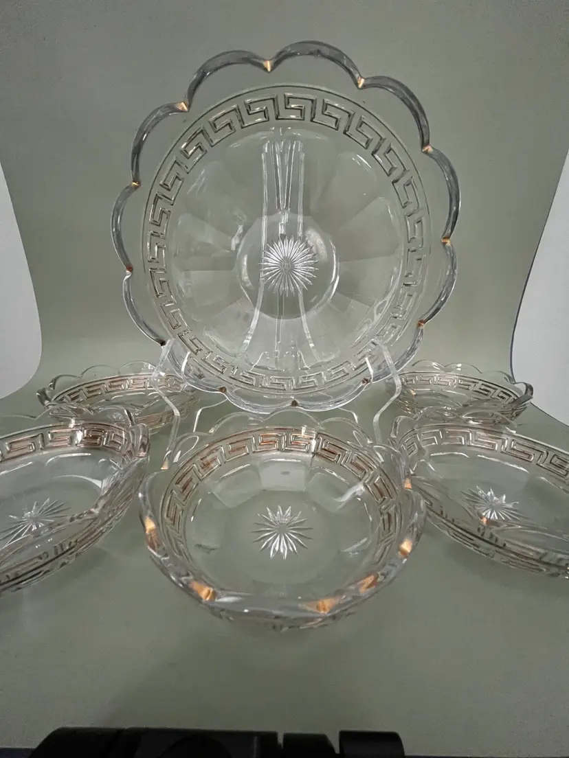 Vintage Heisey Greek Key Glass Berry Bowl Set  1912-1938