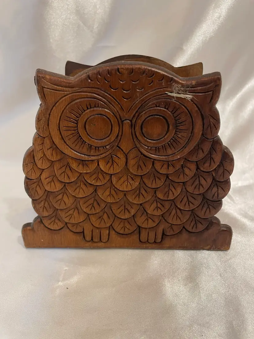 Vintage Wood Owl Napkin Holder