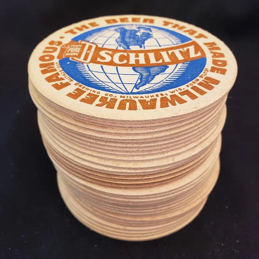 Schlitz Beer Round Coasters Cardboard Unused Set of 33 2 Sided 3 1/2" diameter Vintage