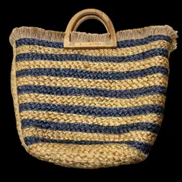 Jute Tote By Antik Kraft- Wood Handles- 14” W, 13” Tall -