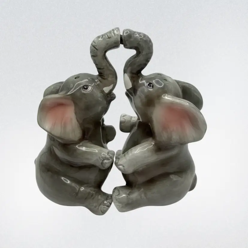 Kissing Elephants Salt And Pepper Shakers, 5” Tall x 2-1/2” Wide