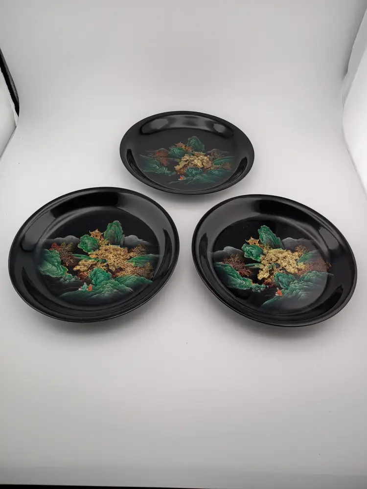 3 Vintage laquerware plates
