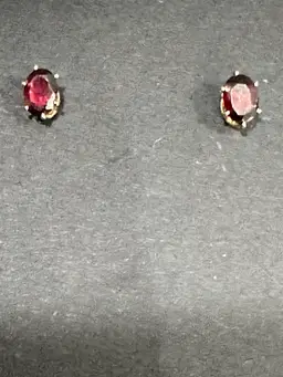 Gold-tone  Red Oval Stud Pierced Earrings