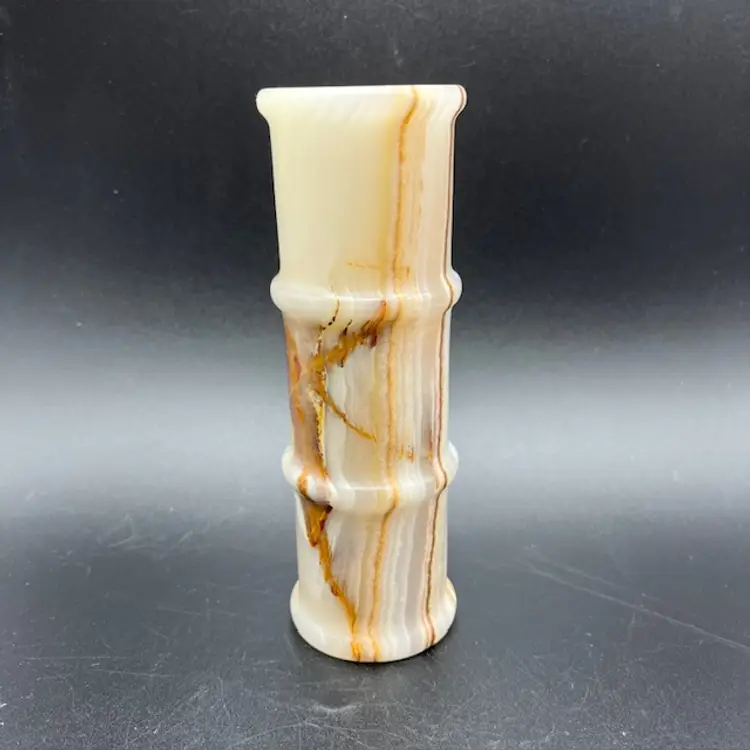 Onyx Semi Precious Stone Bamboo Cut Vase 6" tall