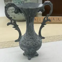 Old Metal Bud Vase Floral Design Ornate With Patina
