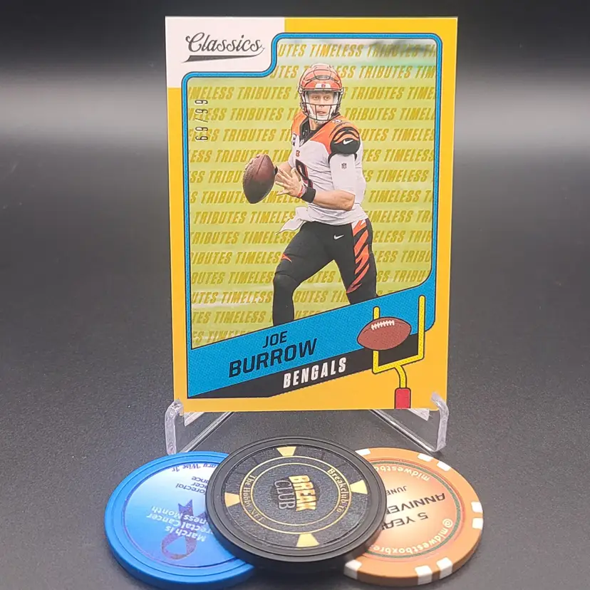 Joe Burrow 2021 Panini Classics Football Gold Timeless Tributes Parallel Numbered 69/99 Card #29 - Cincinnati Bengals Football Card