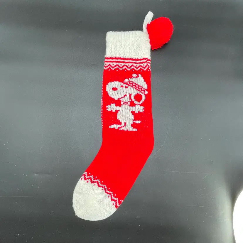 Hallmark Knit Peanuts Snoopy Pom Pom Red White 19" Christmas Stocking 1958 VTG