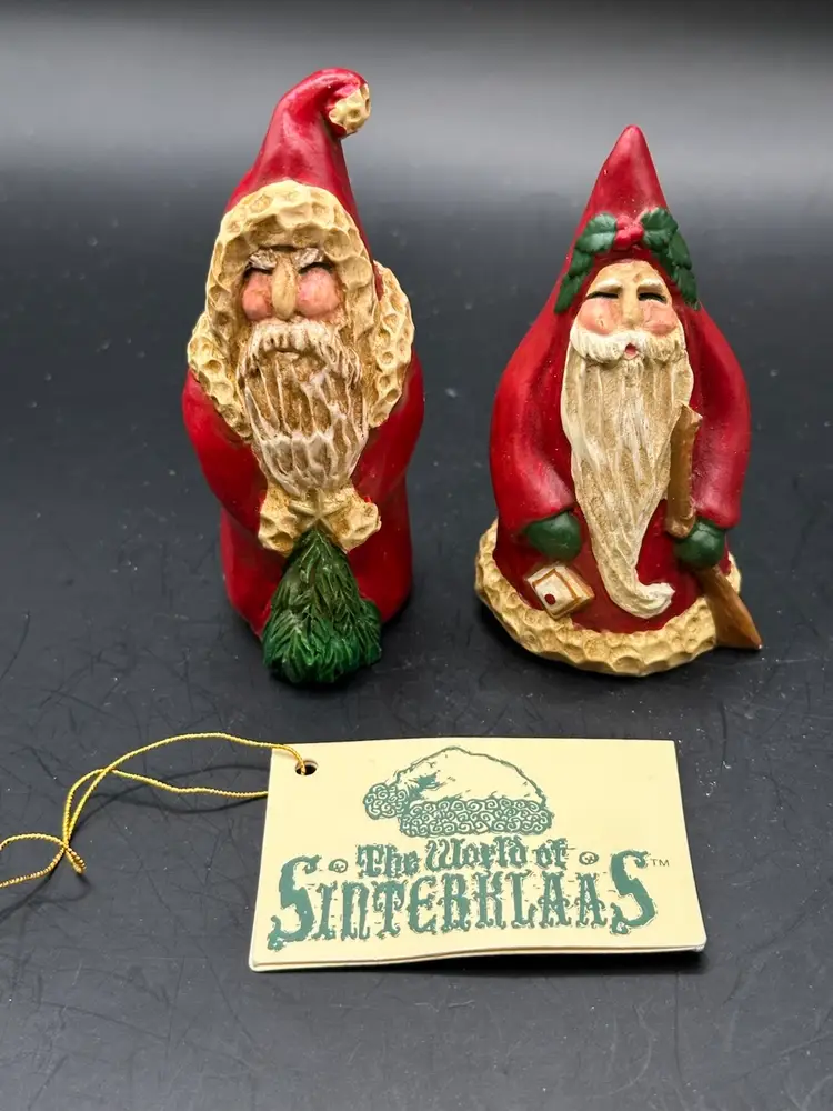 2 Vintage Enesco Lefever Sinterklass Santa Claus Resin Figurines Christmas Decor NEW