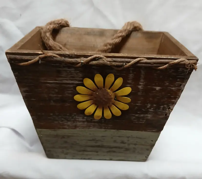 Rustic Wooden Planter with Sunflower Accent