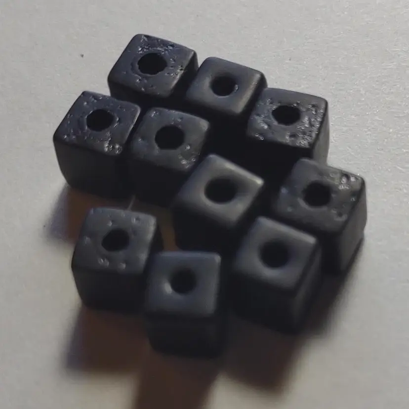 Lot Of 10 Czech 1950s Vintage Picasso Glass Cube Beads Black UNUSED Goth Gothic
