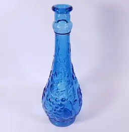 Vintage MCM ROSSINI EMPOLI Blue Fruit Glass GENIE BOTTLE DECANTER