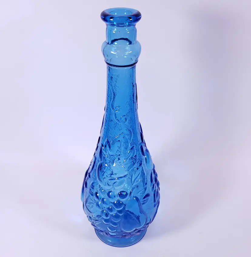 Vintage MCM ROSSINI EMPOLI Blue Fruit Glass GENIE BOTTLE DECANTER