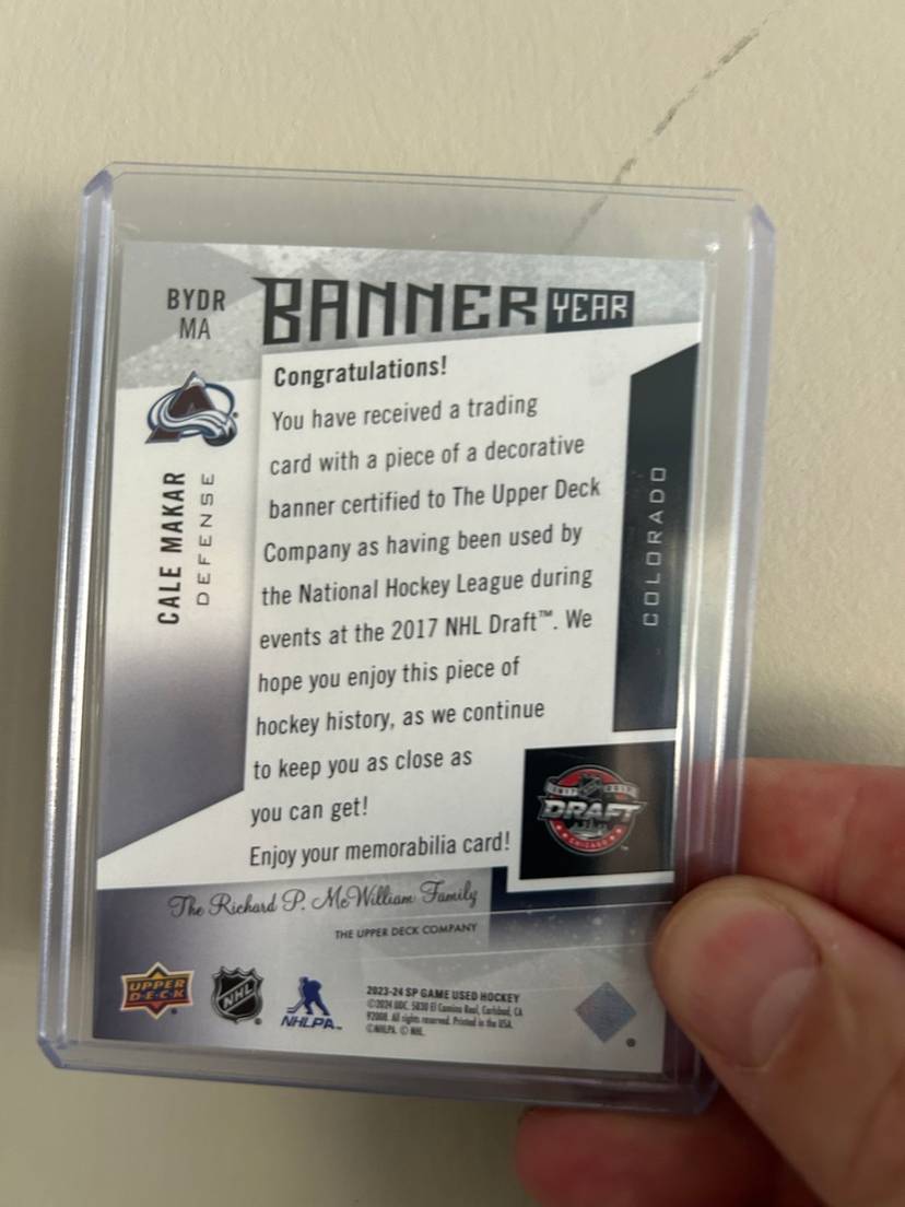 202324 SP GAME USED Banner Year Draft Year Cale Makar