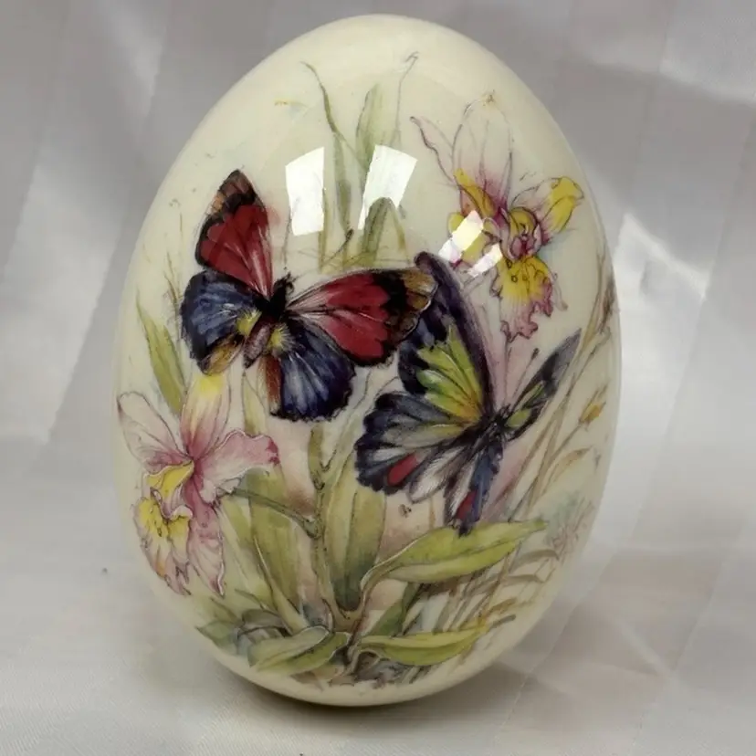 Eggzakly Porcelain Egg Butterflies & Flowers