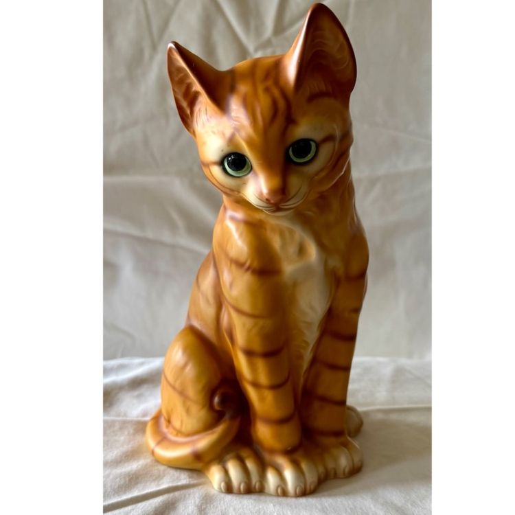Vintage Porcelain Standing Orange Cat Porcelain Figurine Japan Green Eyes