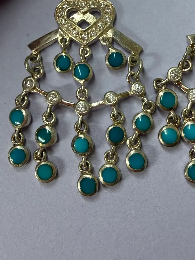 Vintage Fabulous Earrings with  Turquoise chandelier earrings Heart Shaped On The Top
