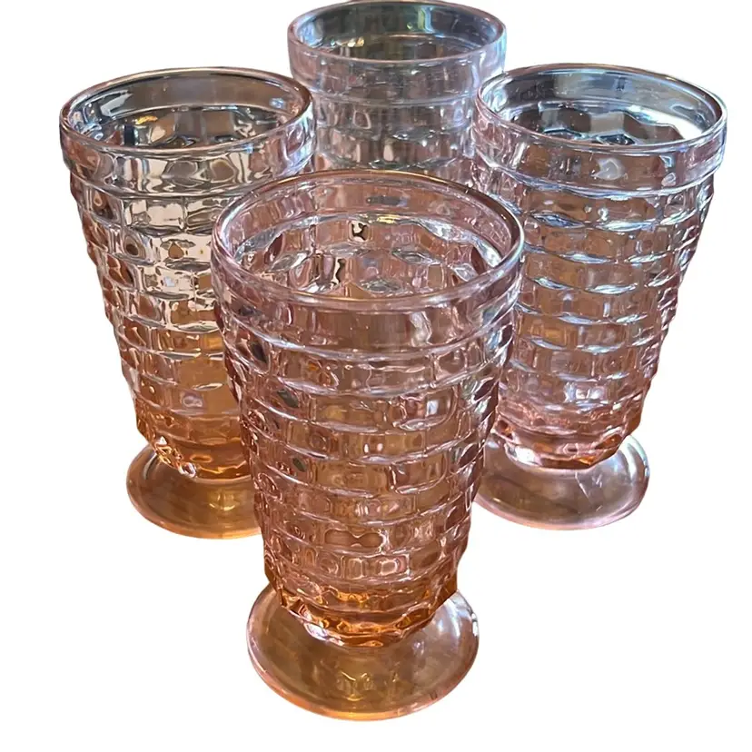 Vintage Pink Cubist Footed Glasses Set Of 4