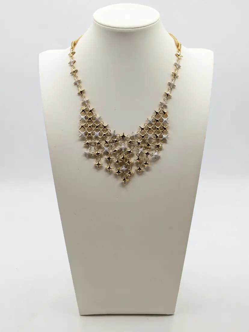 Vintage Gold Tone Star Sparkle Bib Necklace