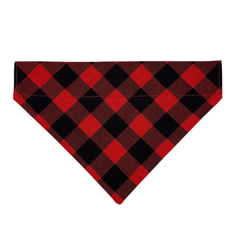 Dog Bandana Small Red & Black Buffalo Plaid Print Small Dog Handmade Size 7.75” Wide