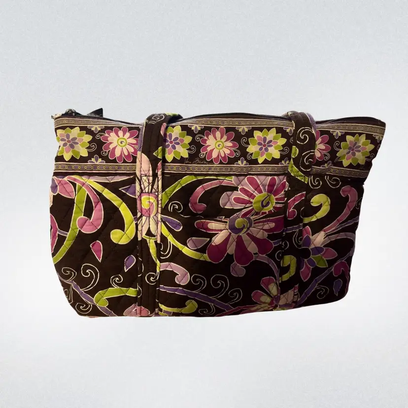 Vera Bradley Very Berry Paisley Zip Around Tote Brown Pink Retired