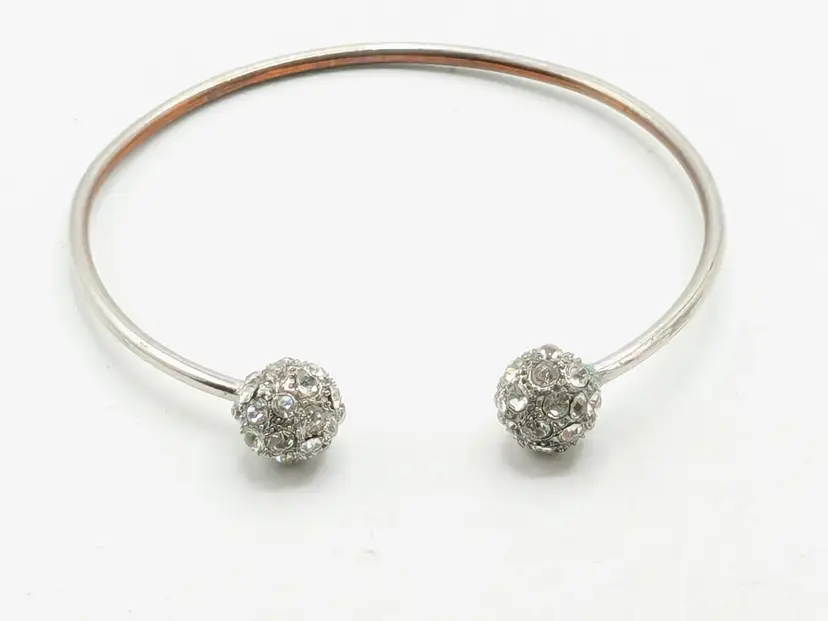 Rhinestone Ball Cuff Bracelet  Silver Tone Jewelry