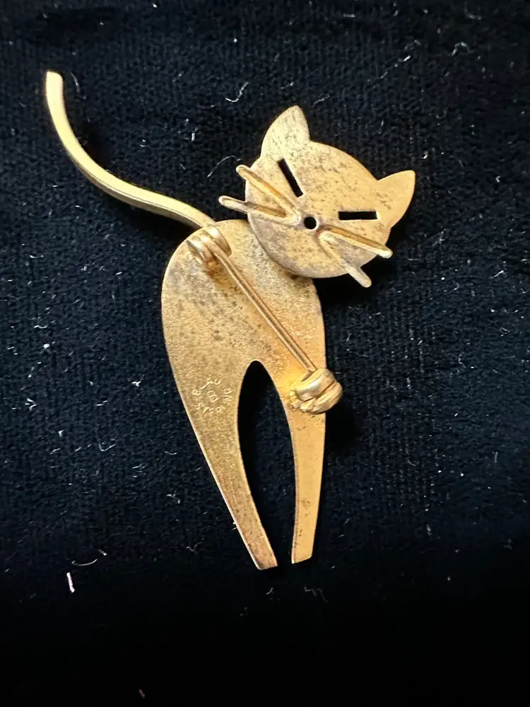 Beau Sterling Silver Cat Pin w/ Gold Wash MCM