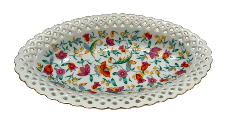 German Floral
Chinz Reticulated Oval Serving Bowl Display Bowl