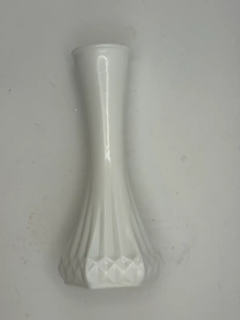 Vintage Hoosier Hexagonal Base Milk Glass Vase 6”