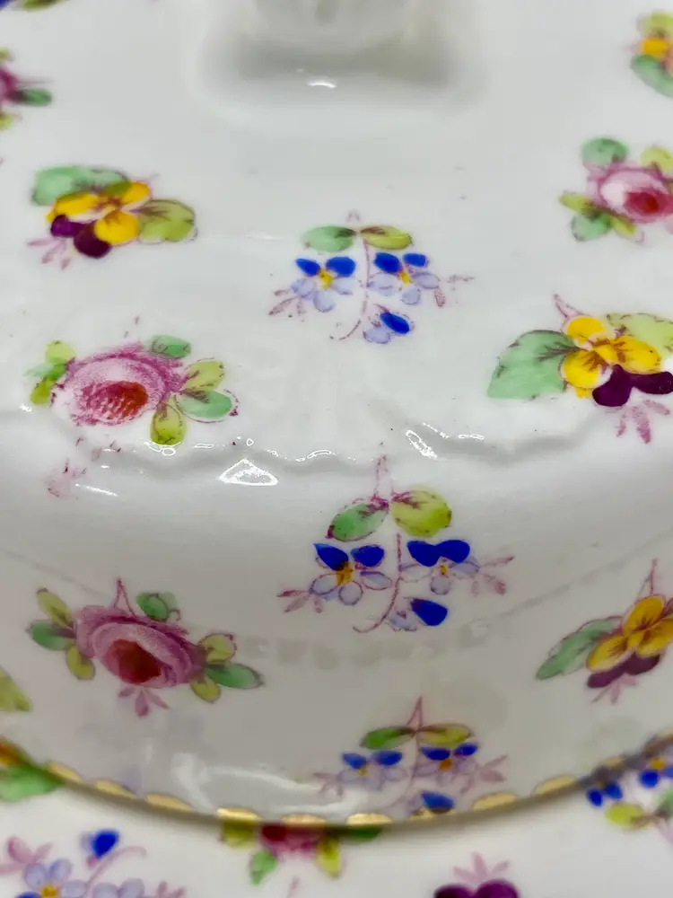 ✅ Vintage Royal Stafford Covered Butter Dish "Rose Pansy Forget Me Not" Pattern