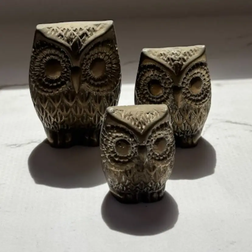 Vintage Family Of 3 Brass Owls