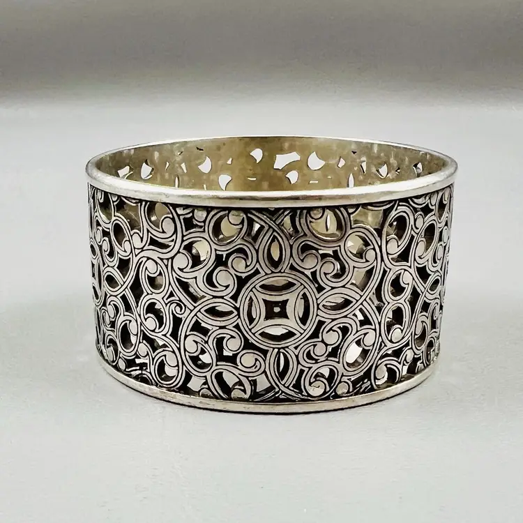 Brighton Serendipity Statement Chunky Wide Ornate Silver Tone Bangle Bracelet