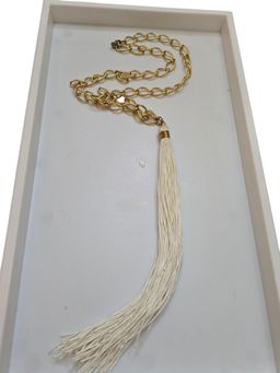 Vintage Signed Bee Charming NOS White Silk Cord Huge Tassel Link Chain Necklace
