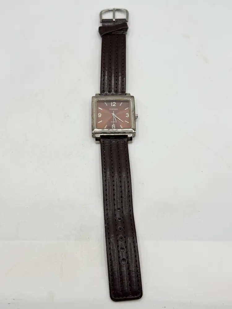 Bijoux Terner Watch Rectangular Face Silver Toned Brown Band