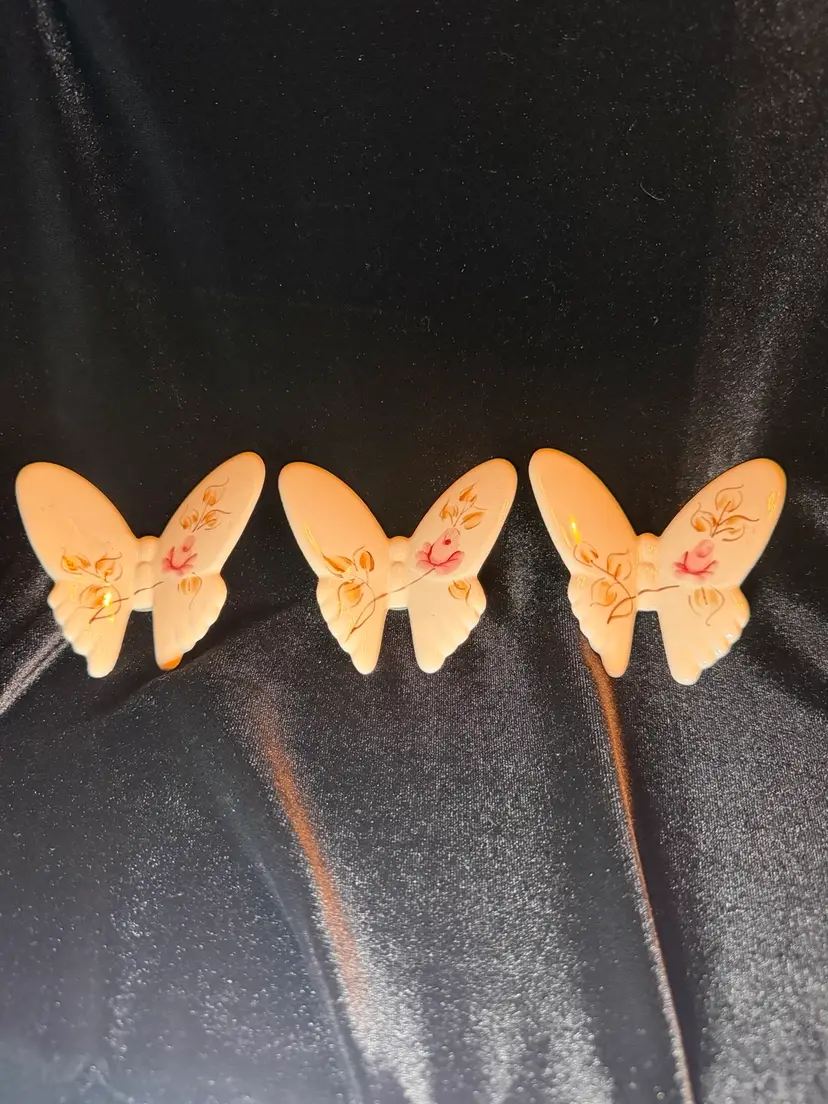 Vintage Hand-Painted Porcelain Set Of 3 Butterflies Lasting Products, Inc